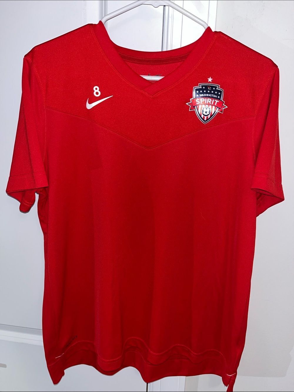 Red Nike Dri Fit 2024 Washington Spirit Soccer WarmUp Jersey #8 Hal Hershfelt XL